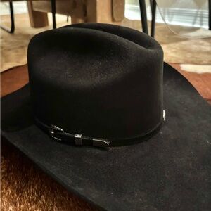 Justin Boots Bent Rail Cowboy Hat, Black 6x Fur Felt, leather band, 4.5” brim